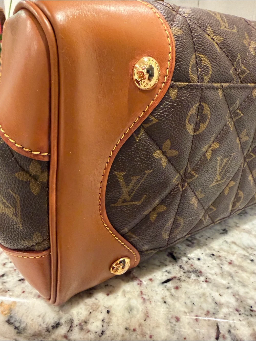 Louis Vuitton Monogram Quilted Satchel with Tan Trim